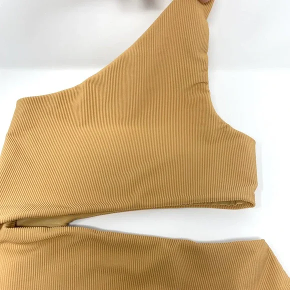 Beach Riot Celine Ribbed One Piece Bathing Suit In Golden Sands Small New - Picture 4 of 11